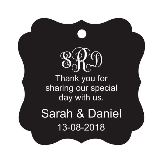 Darling Souvenir Thank You For Sharing Our Special Day Custom Monogram Initials Hang Tags Personalized Wedding Favor Gift Tags-Black-50 Tags