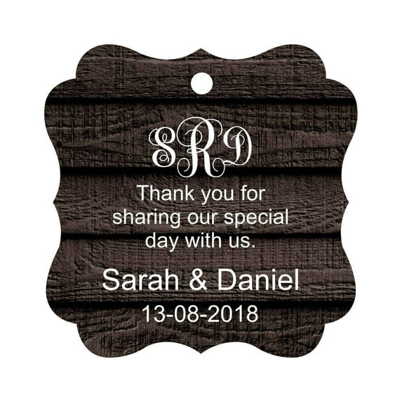Darling Souvenir Thank You For Sharing Our Special Day Custom Monogram Initials Hang Tags Personalized Wedding Favor Gift Tags-Dark Wood-100 Tags