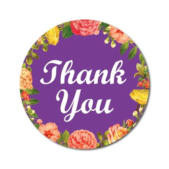 Darling Souvenir Thank You Purple Stickers 1.6 Inches Round Floral Border Mini Envelope Seals-45 Pcs