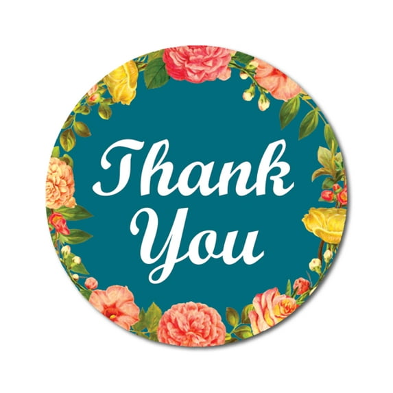 Darling Souvenir Thank You Teal Blue Stickers 1.6 Inches Round Floral Border Mini Envelope Seals-45 Pcs