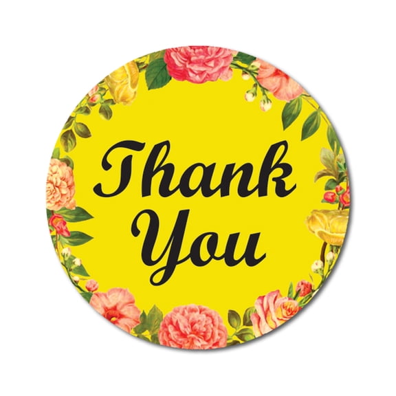 Darling Souvenir Thank You Yellow Stickers 1.6 Inches Round Floral Border Mini Envelope Seals-45 Pcs
