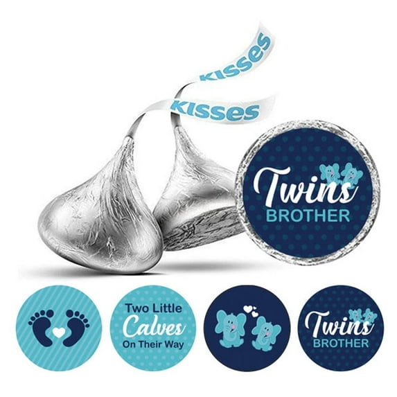Darling Souvenir 190 Pieces Blue Baby Shower Favor Stickers - Chocolate Candy Label Wrappers for Newborn Party, Mini Seals & Decor