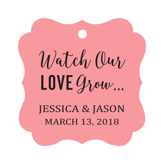 Darling Souvenir 'Watch Our Love Grow' Custom Paper Tags Wedding Bonbonniere Favor Gift Hang Tags-Peach Pink-100 Tags