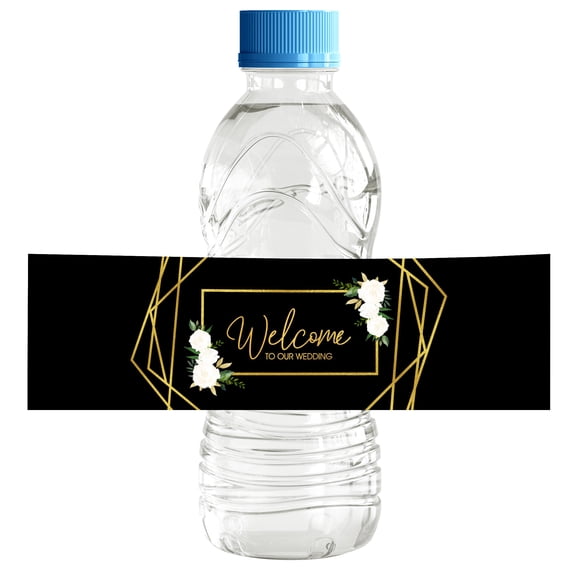Darling Souvenir WaterBottleLabels Black With Floral Easy To Use Party Supplies Welcome To Our Wedding Stickers ForWaterBottleWedding Collection- Pack Of 32