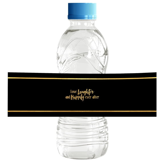 Darling Souvenir WaterBottleLabels Classic Black Easy To Use Party Supplies Love Laughter And Happily Ever After Stickers ForWaterBottleGreat For Anniversary, Birthday Parties- Pack Of 32