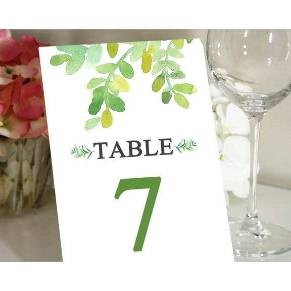 Darling Souvenir Watercolour Leafs Table Numbers Wedding Reception Table Place Cards-4" x 6" (1 to 50)