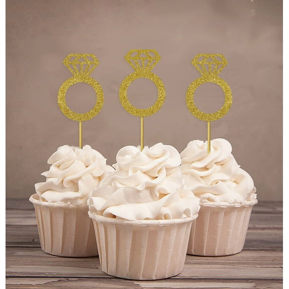 Darling Souvenir, Wedding Engagement Ring Cupcake Toppers, Party Dessert Decorations - Pack Of 20