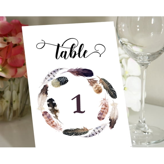 Darling Souvenir Wedding Table Numbers Round Feather Frame Elegant Table Top Cards-5" x 7" (1 to 30)