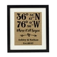 thumbnail image 1 of Darling Souvenir â€œWhere it all beganâ€ Burlap Print Coordinates Address Personalized Anniversary Wedding Gift-Burlap Print with Frame(11 x 14 Inches), 1 of 1
