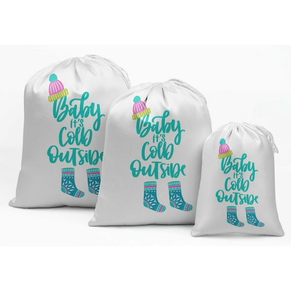 Darling Souvenir White Baby It'S Cold Outside Christmas Party Supplies Gift Pouches Favor Candy Bags 15 Pieces