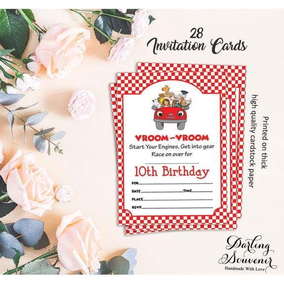 Darling Souvenir White Birthday Invitation Card 28 Pcs Fill or Write In Blank Invites Printable Party Supplies 5 x 7 Inches