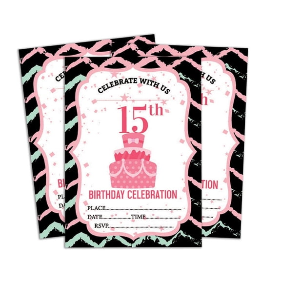 Darling Souvenir White Birthday Invitation Card 28 Pcs Fill or Write In Blank Invites Printable Party Supplies 5 x 7 Inches