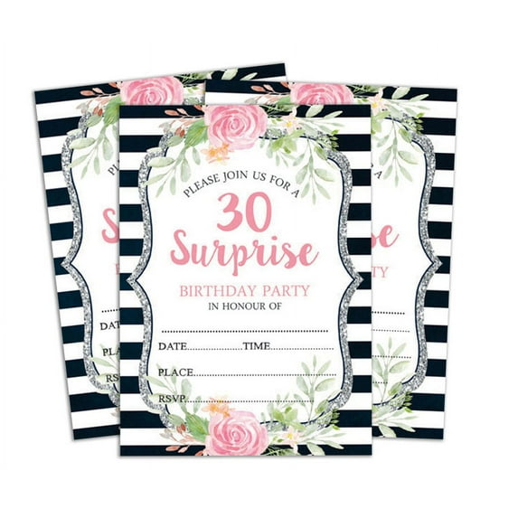 Darling Souvenir White Birthday Invitation Card 28 Pcs Fill or Write In Blank Invites Printable Party Supplies 5 x 7 Inches