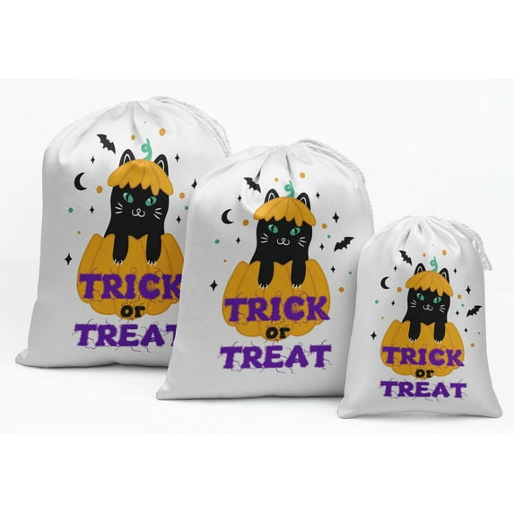 Darling Souvenir White Cat & Trick Or Treat Halloween Party Supplies Favor Bags Jewelry Pouches 15 Pieces