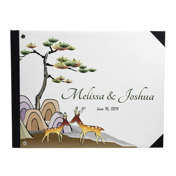 Darling Souvenir White Deer Love Silhouette & Tree Hardbound Cover Printed Anniversary Wedding Guestbook Scrap book-7 x 9 Inches