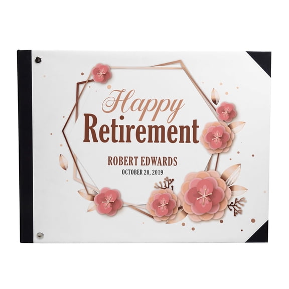 Darling Souvenir White Floral Frame Personalized Printed Retirement Party&nbsp;Guest&nbsp;Book&nbsp;Hardbound Cover Sign In&nbsp;Book&nbsp;Registry Scrapbook-7 x 9 Inches