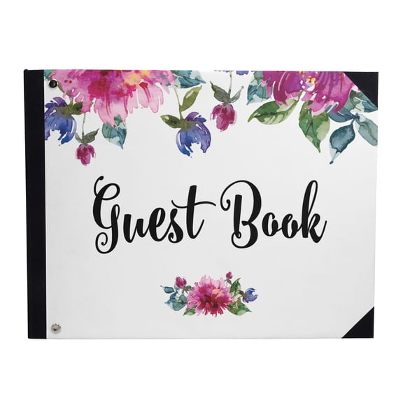 Darling Souvenir White Floral & Leaves Printed Hardbound Cover Guestbook For Wedding Guest Sign In Book Registry-9 x 12 Inches