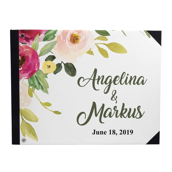 Darling Souvenir White Floral & Leaves Wedding Guest Book Hardbound Guest Sign-In Book Guest Registry Guestbook-7 x 9 Inches