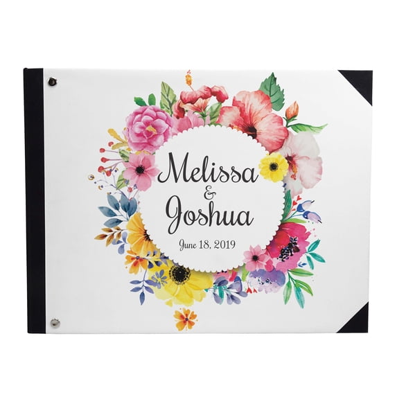 Darling Souvenir White Floral & Leaves Wedding Guestbook Hardbound Cover Printed Anniversary Wedding Guest Registry-7 x 9 Inches
