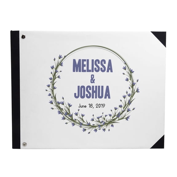 Darling Souvenir White Floral Wreath Printed Hardbound Cover Guestbook For Wedding Guest Sign In Book Registry-9 x 12 Inches