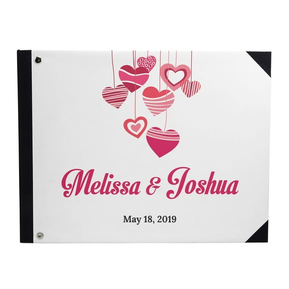 Darling Souvenir White Hanging Heart Wedding Guest Book Hardbound Guest Sign-In Book Guest Registry Guestbook-9 x 12 Inches