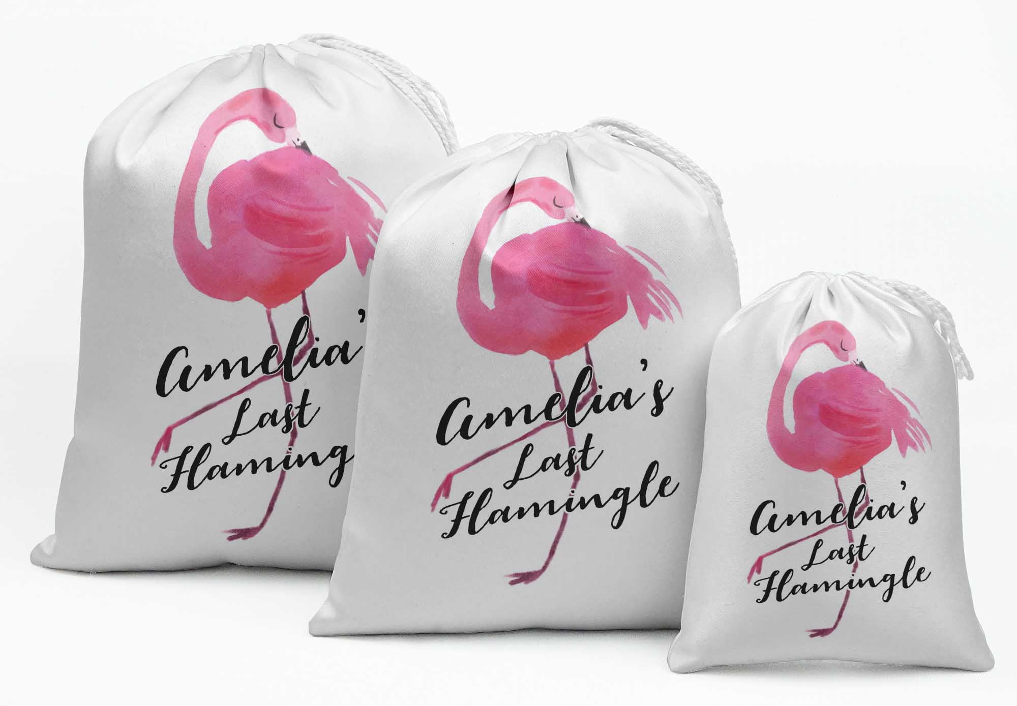 Darling Souvenir White Last Flamingle Bachelorette Custom Party Supplies Favor Bags&nbsp;Drawstring Pouches&nbsp;15 Pieces