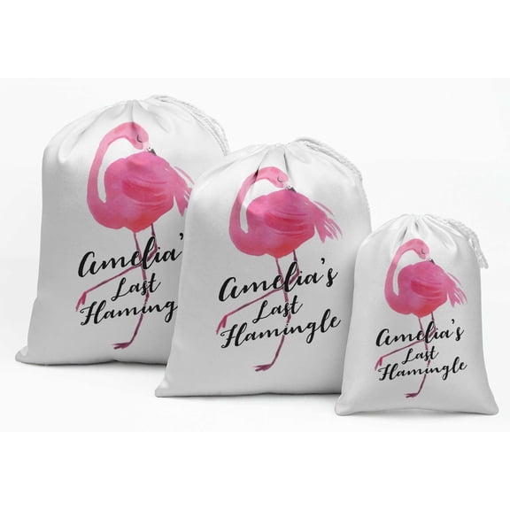 Darling Souvenir White Last Flamingle Bachelorette Custom Party Supplies Favor Bags Drawstring Pouches 15 Pieces