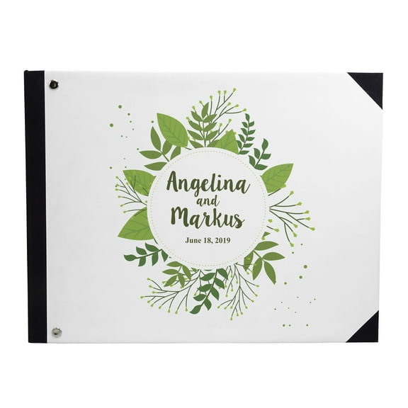 Darling Souvenir White Leaves Printed Hardbound Cover Guestbook For Wedding Guest Sign In Book Registry-9 x 12 Inches
