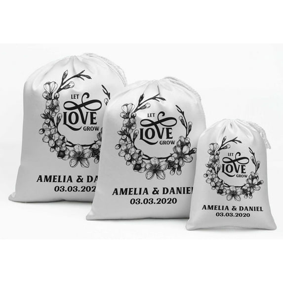 Darling Souvenir White Let Love Grow Wedding Favor Custom Party Supplies Favor Bags Drawstring Pouches 15 Pieces