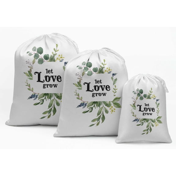 Darling Souvenir White Let Love Grow Wedding Favor Party Supplies Favor Bags Jewelry Pouches 15 Pieces