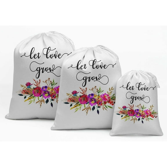Darling Souvenir White Let Love Grow Wedding Favor Party Supplies Drawstring Pouches Favor Bags 15 Pieces