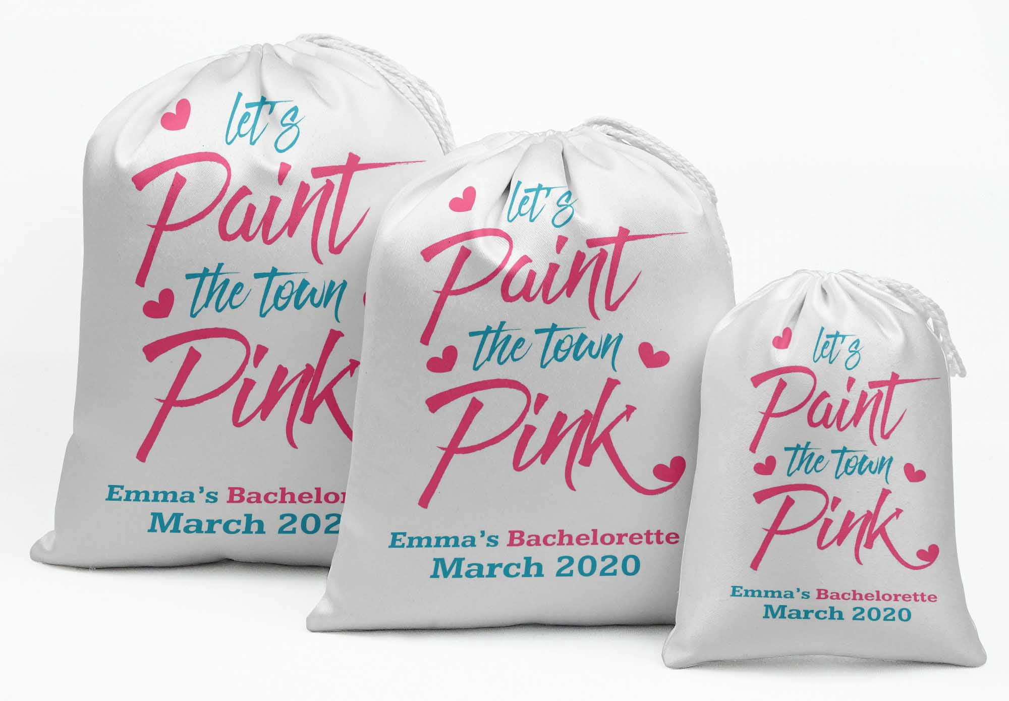 Darling Souvenir White Let'S Paint The Town Pink Bachelorette Custom Party Supplies Favor Bags&nbsp;Jewelry&nbsp;Pouches 15 Pieces