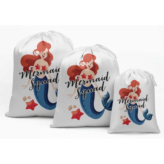 Darling Souvenir White Mermaid Squad Birthday Party Supplies Gift Pouches Favor&nbsp;Candy Bags&nbsp;15 Pieces
