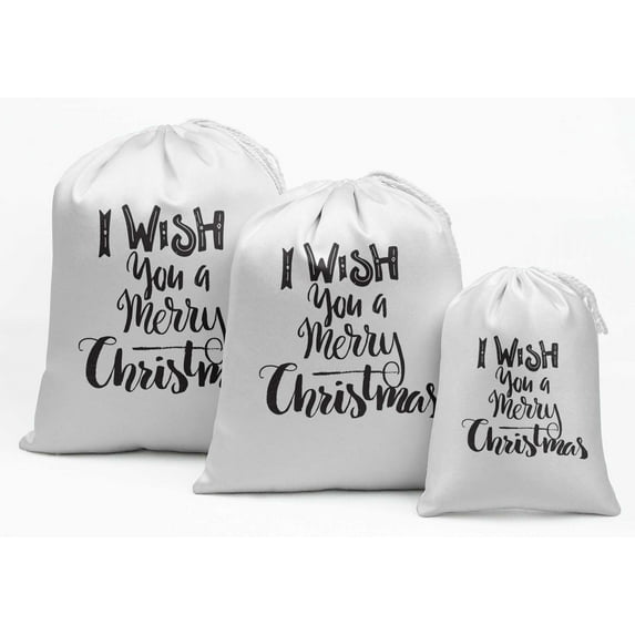 Darling Souvenir White Merry Christmas Party Supplies Favor Bags Drawstring Pouches 15 Pieces
