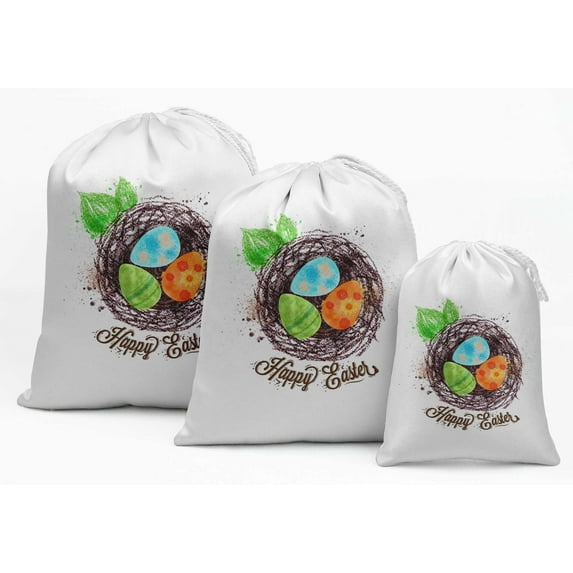 Darling Souvenir White Nest & Eggs Easter Party Supplies Gift Pouches Favor Candy Bags 15 Pieces