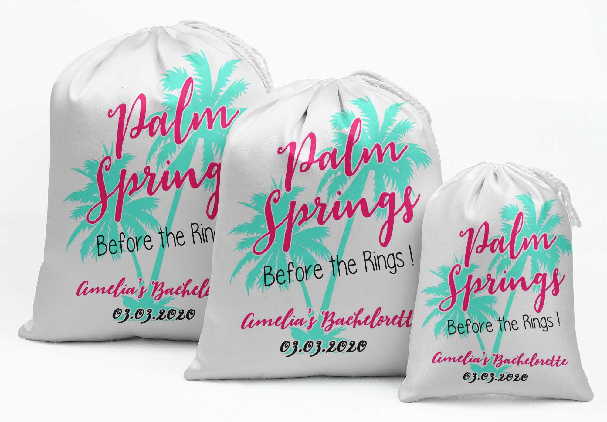 Darling Souvenir White Palm Springs Bachelorette Custom Party Supplies&nbsp;Drawstring Pouches&nbsp;Favor Bags 15 Pieces