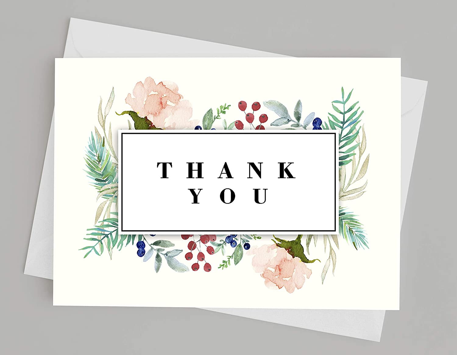 Darling Souvenir White Watercolor Flowers Thank You Card Thank You Notes Business Sympathy Greeting Cards With Envelope - 100 Pcs