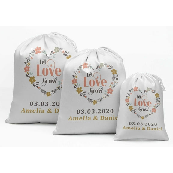 Darling Souvenir White3 Let Love Grow Wedding Favor Custom Party Supplies Drawstring Pouches Favor Bags 15 Pieces