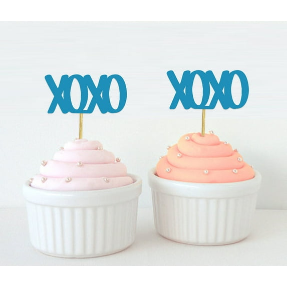 Darling Souvenir, XOXO Cupcake Topper, Hugs & Kisses Wedding Party Dessert Decorations Picks - Pack Of 20
