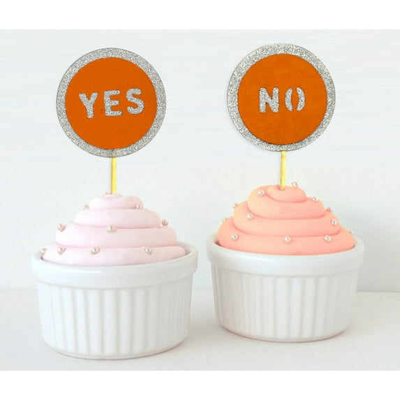 Darling Souvenir, Yes Or No Cupcake Toppers, Party Dessert Decorations - Pack Of 20