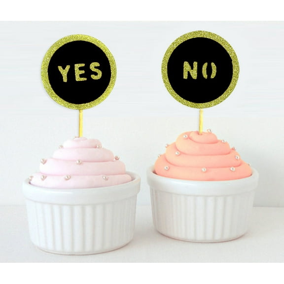 Darling Souvenir, Yes Or No Cupcake Toppers, Party Dessert Decorations - Pack Of 20