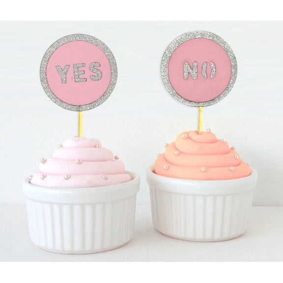 Darling Souvenir, Yes Or No Cupcake Toppers, Party Dessert Decorations - Pack Of 20
