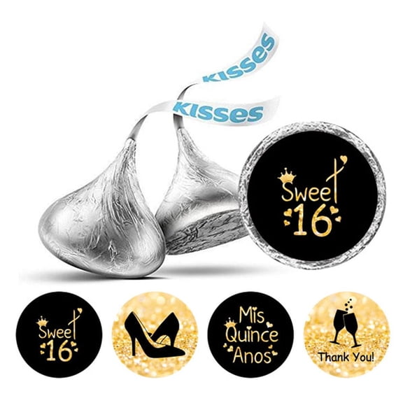 Darling Souvenir chocolate Candy Labels Quinceanera 16 Birthday Stickers 190 Pcs DIY-Black & Gold