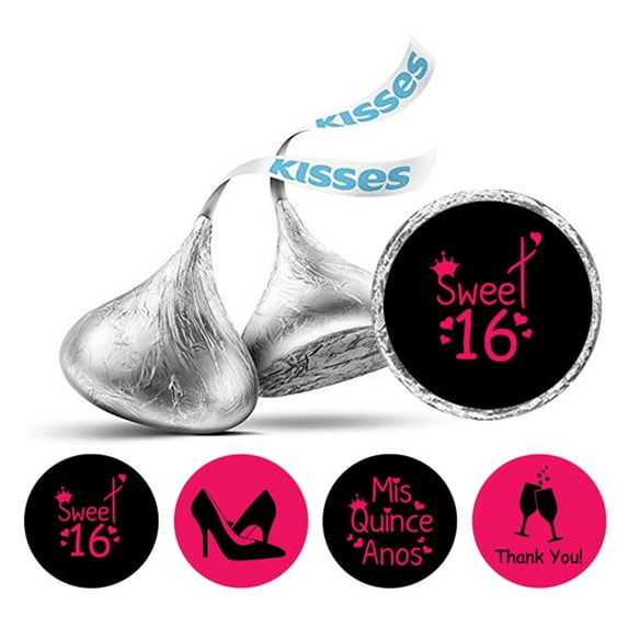 Darling Souvenir chocolate Candy Labels Quinceanera 16 Birthday Stickers 190 Pcs DIY-Black & Pink