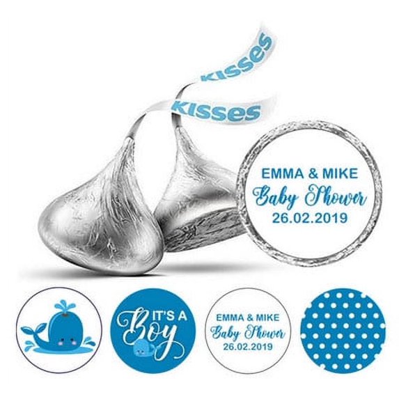 Darling Souvenir 190 Pcs Medium Blue Baby Boy Chocolate Favor Stickers - Mini Candy Wrappers & Labels for Baby Shower, Sprinkle Party Decor