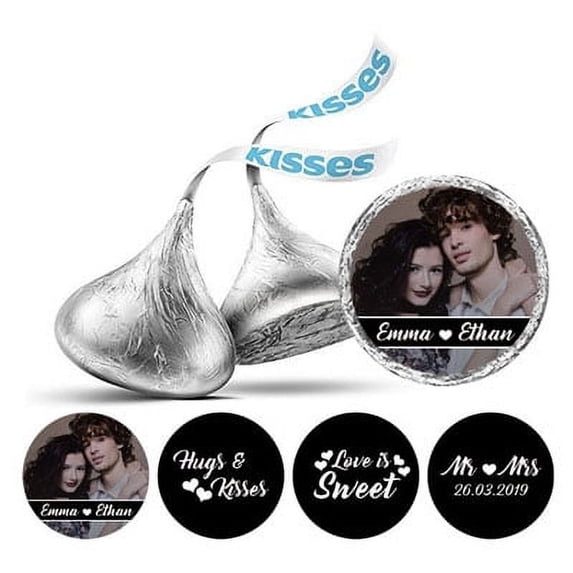 Darling Souvenir chocolate Labels 190 Pcs Love is Sweet Photo Wedding Custom Stickers-Black