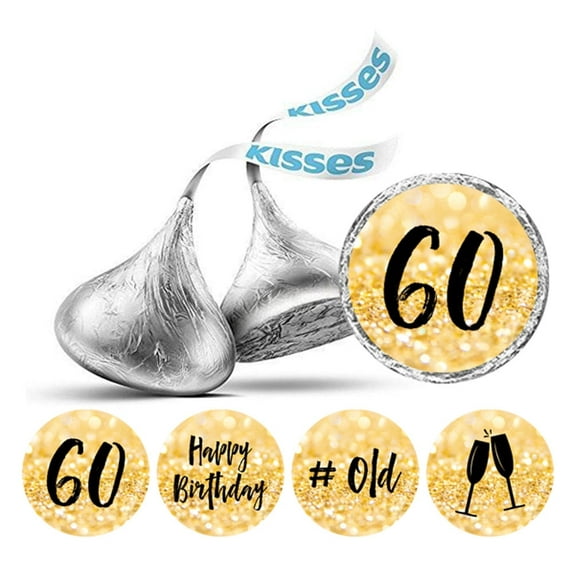 Darling Souvenir chocolate Labels 60th Birthday Stickers Pack of 190 Pcs Party Favor-Glitter Gold