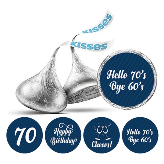 Darling Souvenir chocolate Labels DIY 190 Pcs Cheers 70th Birthday Theme Stickers-Navy Blue