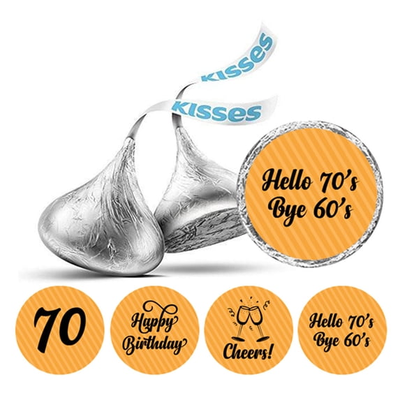 Darling Souvenir chocolate Labels DIY 190 Pcs Cheers 70th Birthday Theme Stickers-Orange