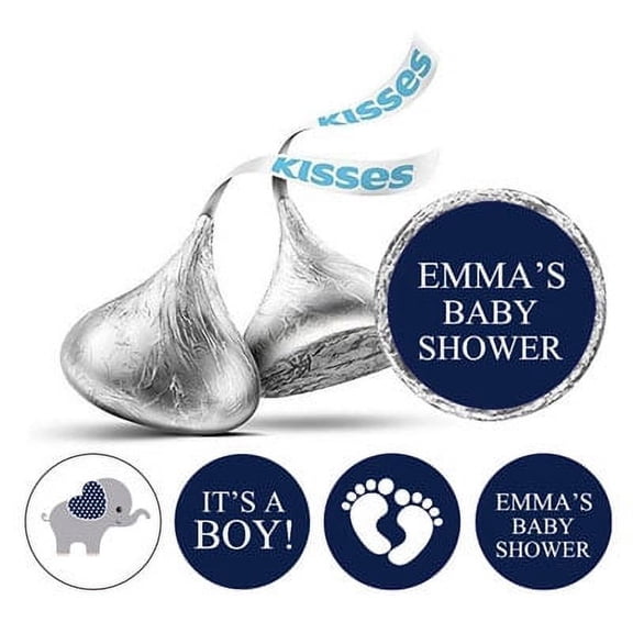 Darling Souvenir 190 Pieces Blue Baby Shower Favor Stickers - Chocolate Candy Label Wrappers for Newborn Party, Mini Seals & Decor